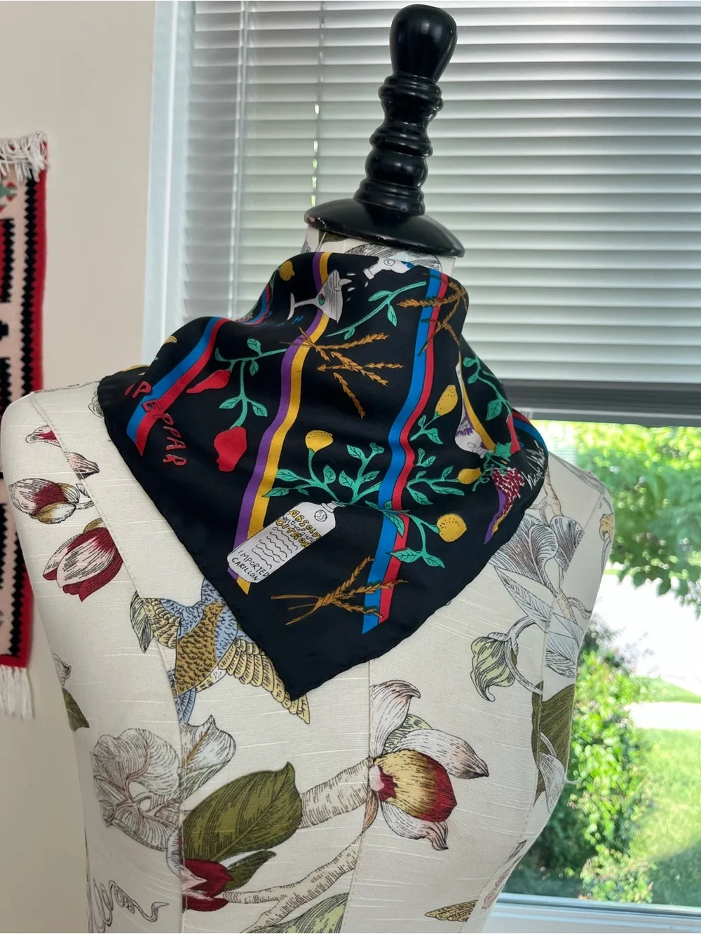 Black Multicolor Botanical Silk Scarf - Nicole Miller vodka absolute